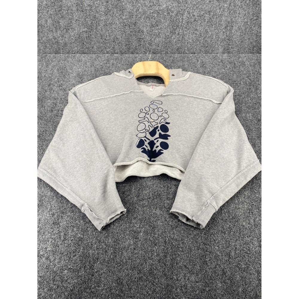 Free People Movement Cropped Hoodie Sweatshirt Womens Medium Gray Floral Graphic